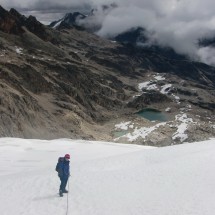 View down to the glacier lakes
